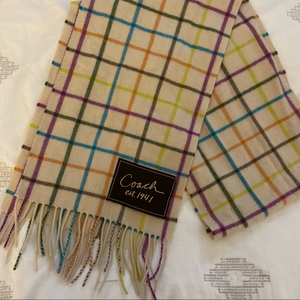 Coach Multicolor Plaid Wool Cashmere Scarf